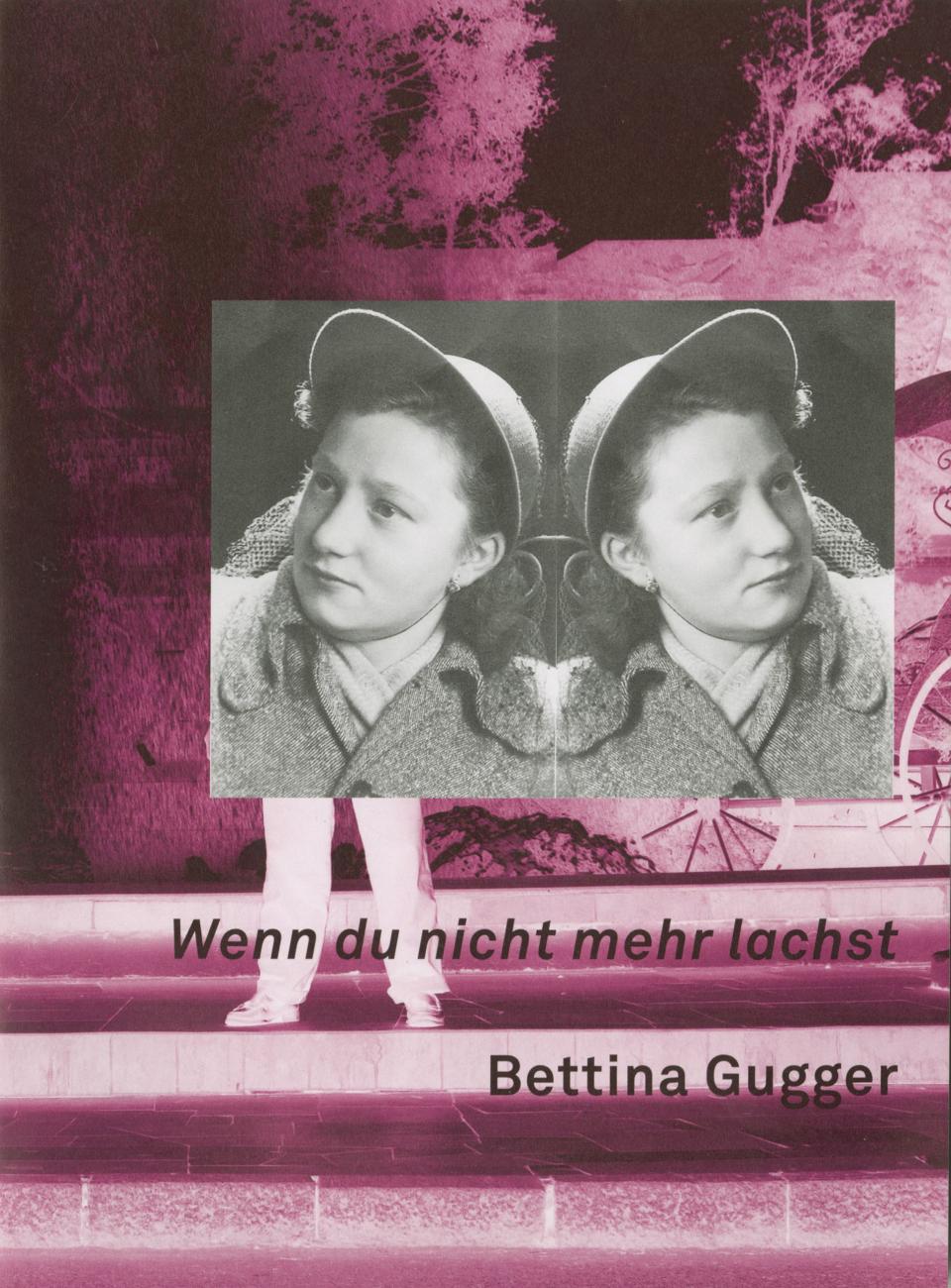 pink book cover with black and white photography and text